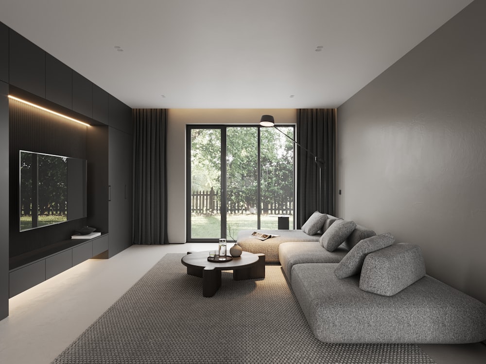 Wall-mounted smart television in a bright modern living room